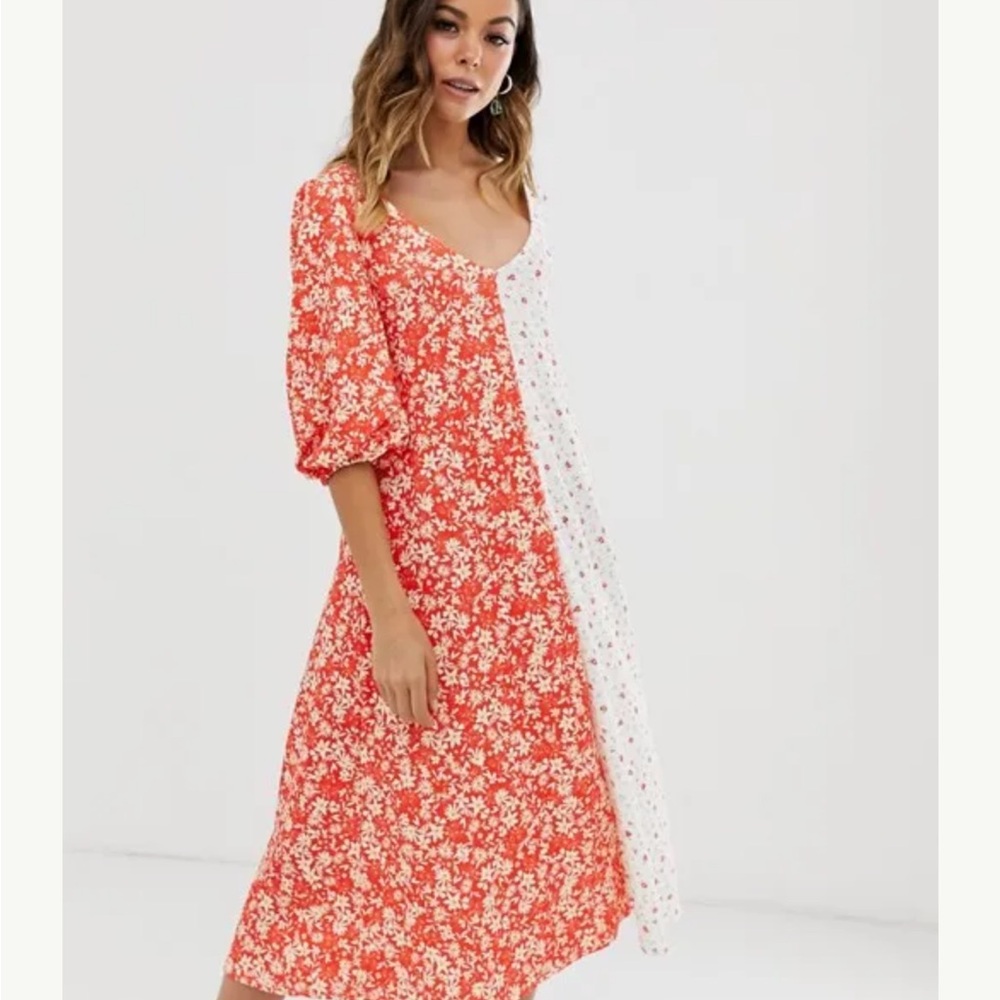 Floral Red and White Dress